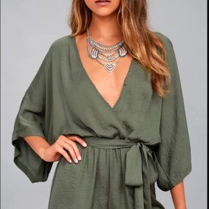 NWT Lulu’s Ain't It Grand Olive Green Romper